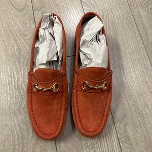 Orange Suede Leather Loafers